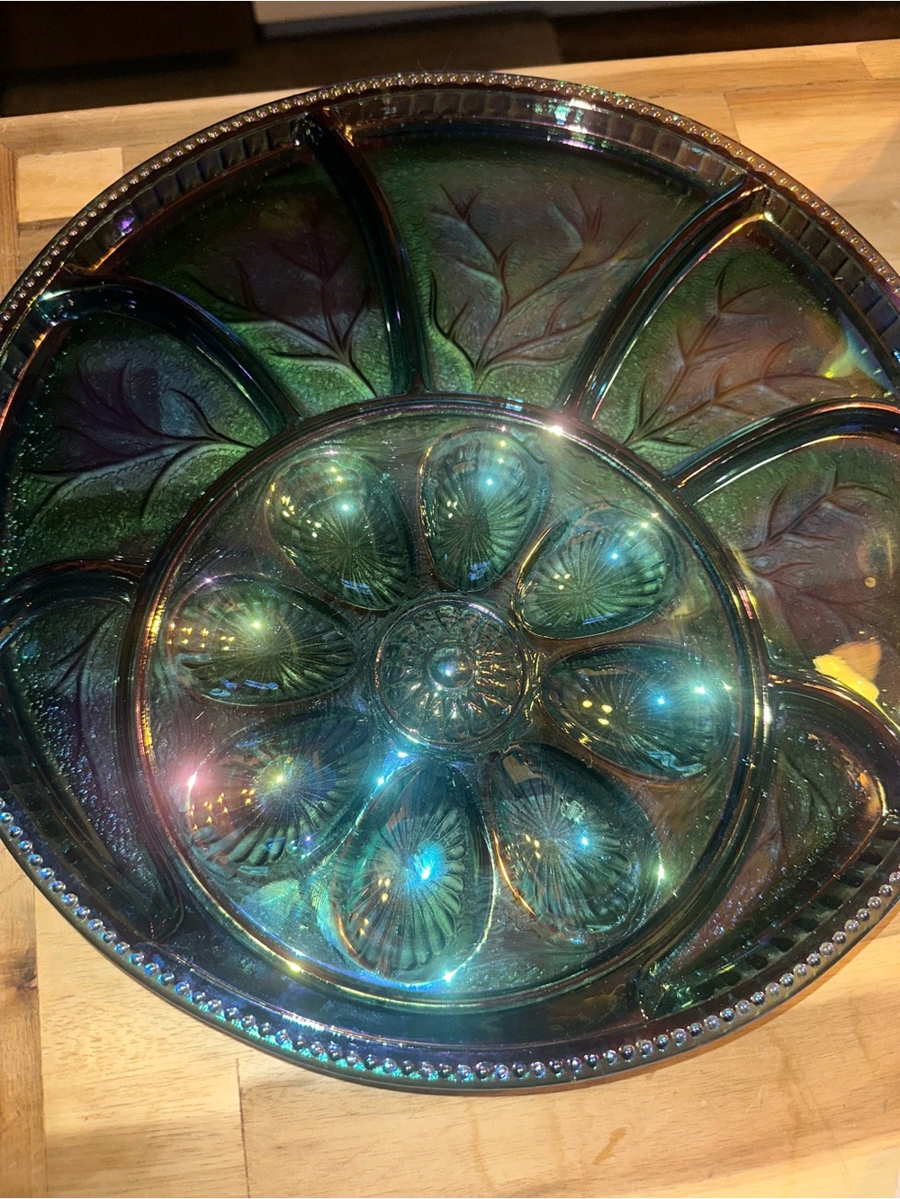 Vintage Indiana Glass Co. Carnival Glass Deviled Egg/ Relish Plate